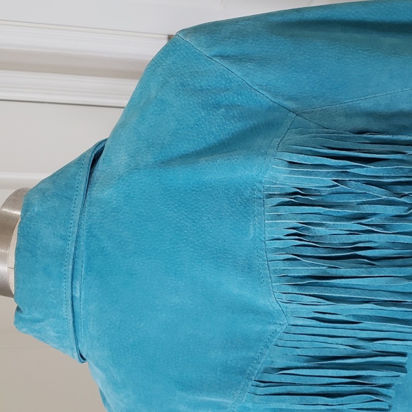 Vintage MARGARET GODFREY Turquoise Suede Western Jacket Cowgirl Fringe Rodeo - Picture 14 of 16